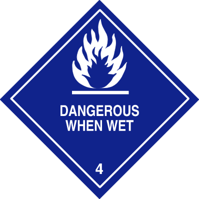 Etiquettes de danger, classe 4.3  Dangerous when wet
